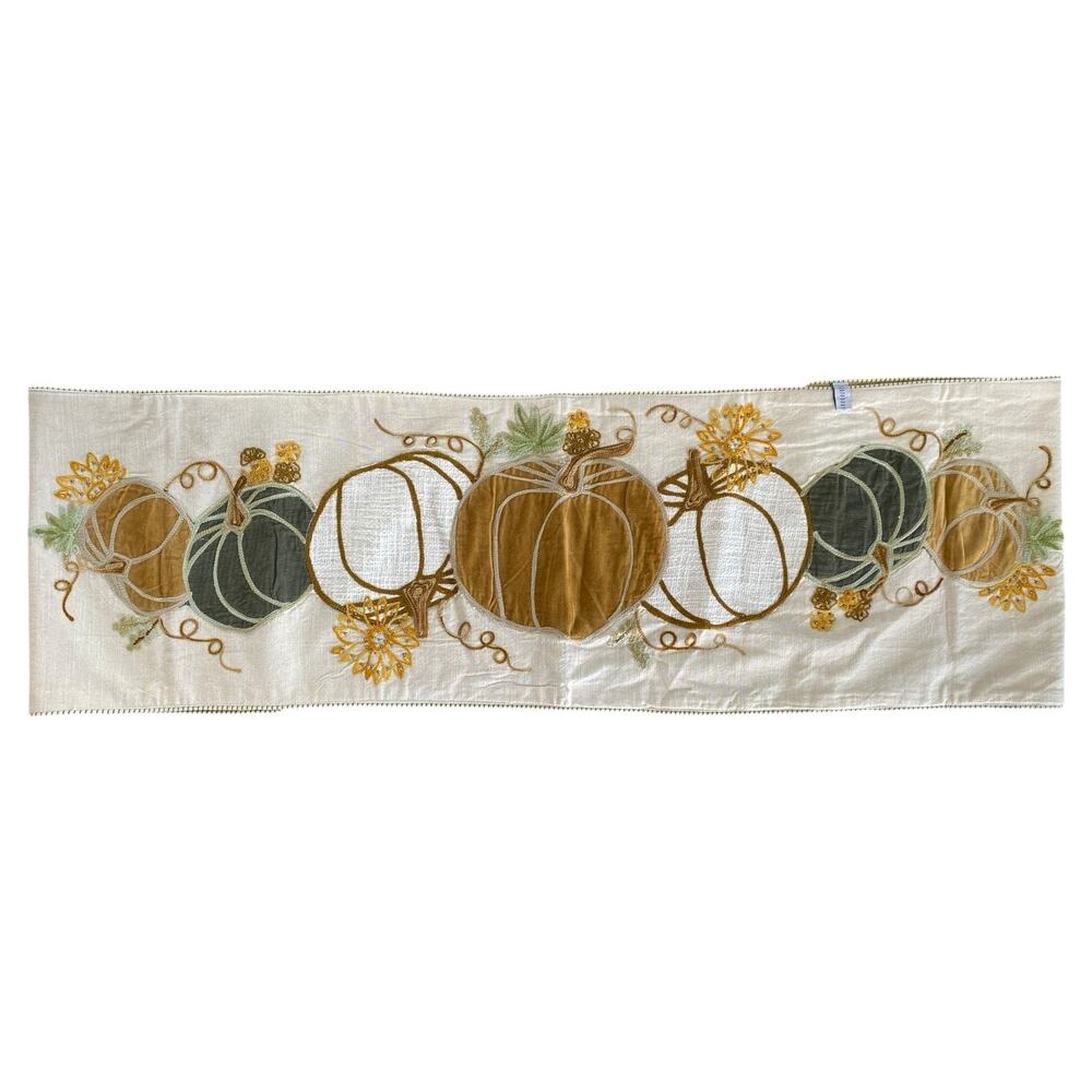 Storehouse Fall Harvest Embroidered With Velvet Applique Pumpkins 70" Length